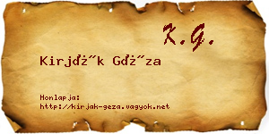 Kirják Géza névjegykártya